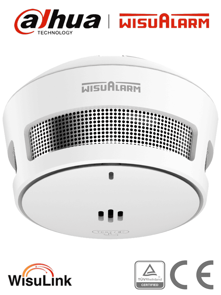 Imagen de DAHUA WISUALARM DHI-HY-SA40A-R8 - Detector de Humo Inalambrico (Interconectable Hasta 24 Disp), Sensor Fotoeléctrico, Sonido de Alarma de 85dB, Alarma Visual y Audible, Batería de 10 años, Certificaciones TÜV and CE,