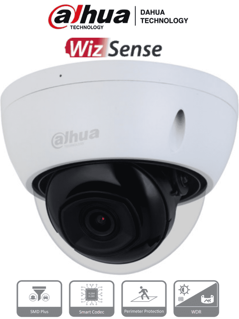 Imagen de DAHUA DH-IPC-HDBW2241E-S Cámara IP Domo Antivandálica de 2 Megapixeles. Lente de 2.8 mm, micrófono integrado, analíticos IVS, 106° de visión, IR de 30 m, WDR real 120 dB, compresión H.265+, ranura MicroSD, carcasa metálica, IP67 e IK10