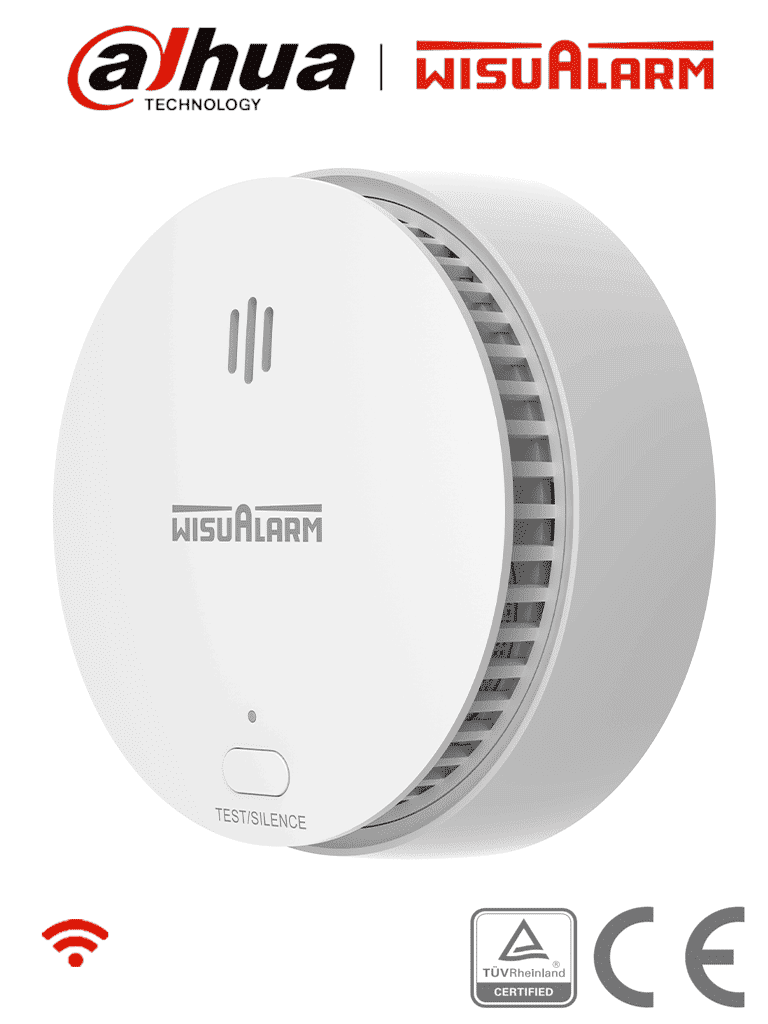 Imagen de DAHUA WISUALARM HY-SA2FA - Detector Inteligente de Humo WiFi 2.4 Ghz, Sensor Fotoeléctrico, Sonido de Alarma de 85dB, Alarma Visual y Audible, Envía Notificaciones en Tiempo Real a APP, Certificaciones TÜV and CE,