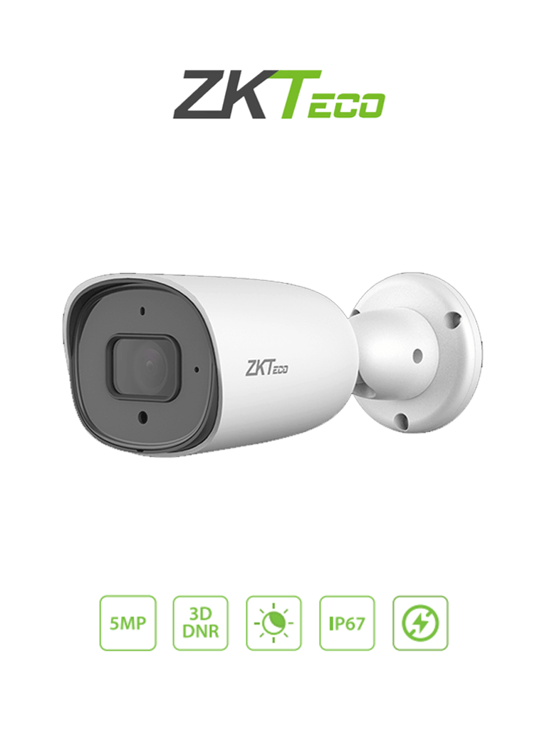 Imagen de ZKTECO BS855P22CS7MI - Cámara IP Bullet 5 Megapíxeles / Compresión H.265 / Lente 3.6 mm / Alcance IR 30 mts / Detección Facial / Micrófono Integrado / Carcasa metálica / PoE / IP67 / P2P / ONVIF Profile S