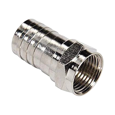 Conector F Macho, Plegable de Doble Blindaje para cable RG-6, Cuerpo de Bronce Niquelado.