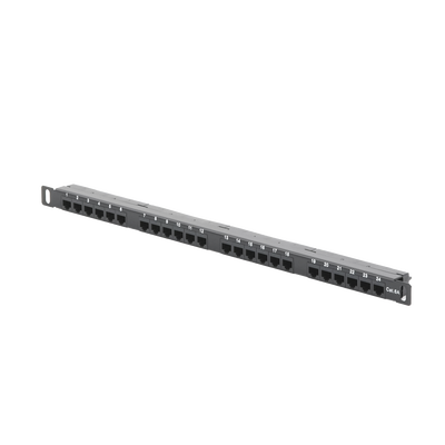 Panel de parcheo de impacto (110) sin blindaje de 24 puertos Cat6A con barra para organizar cable