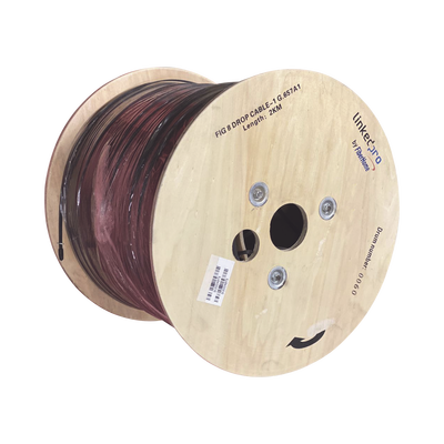 Carrete de 2 km de Fibra Óptica Aérea Mini Figura 8 G.657A1 tipo Drop, Monomodo de 1 Hilo (unifibra), Color Negro, Span 80