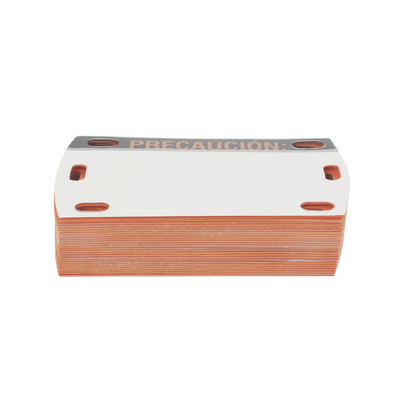 Etiqueta Autolaminada para Identificación de Fibra Optica Paquete de 25 piezas, Para Uso Interior/Exterior, Dimensiones de 90 x 50 mm, Color Negro con Naranja