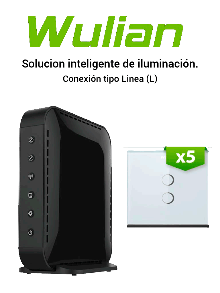 Imagen de WULIAN BV6IL5L -  Paquete Para Control De Iluminacion con 5 Apagadores Dobles solo Linea Con Central Inteligente BRAINV6