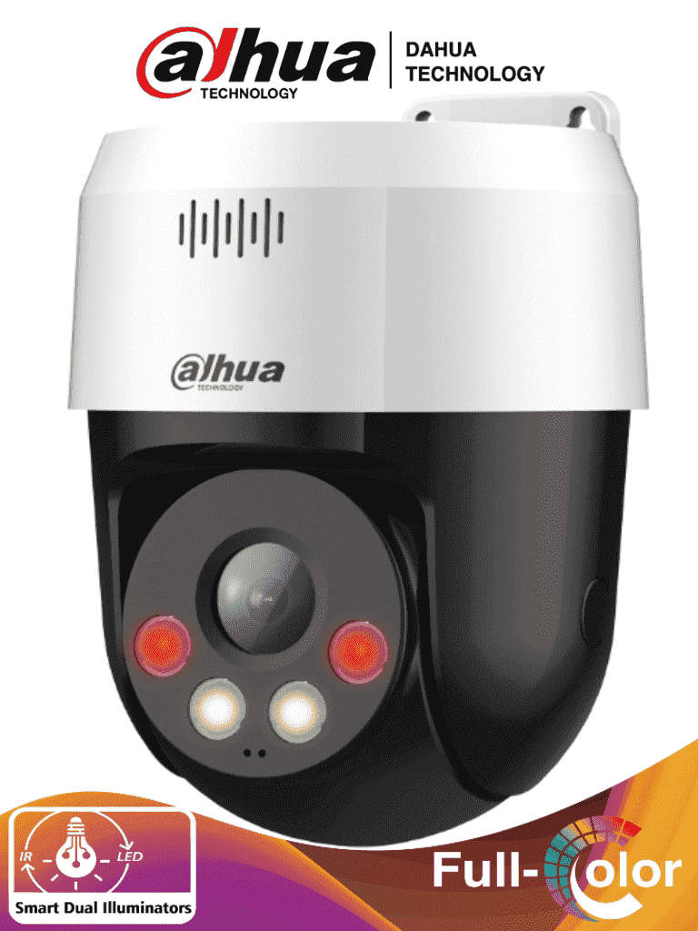 Imagen de DAHUA SD2A200HB-GN-A-PV-S2 - Camara IP PT de 2 Megapixeles/ Full Color+Disuasion Activa/ Iluminador Dual Inteligente/ Lente fijo/ 30 Metros de Iluminación IR y Visible/  Audio 2 Vias/ IP66/ PoE/ Detección de Humanos/ Ranura MicroSD/