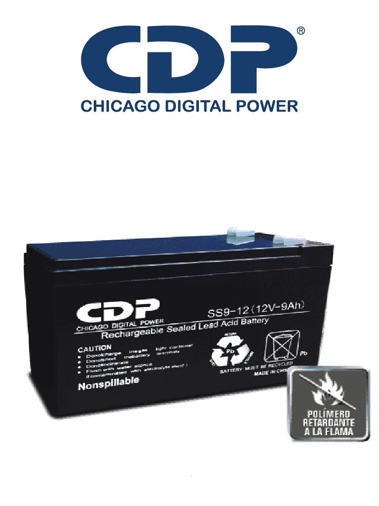 Imagen de CDP - B-12/9 SLB 12-9 - Bateria de respaldo / 12V a 9A / Libre de mantenimiento / Fácil instalación / Compatible con CCTV y DSC