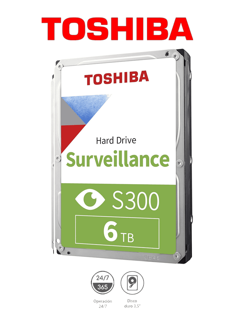 Imagen de TOSHIBA HDWT860UZSVA - Disco Duro de 6 TB, Serie S300 especial para videovigilancia, ideal para trabajo 24/7, interfaz SATA 3.5", 5400 rpm, 128 MB, hasta 64 cámaras