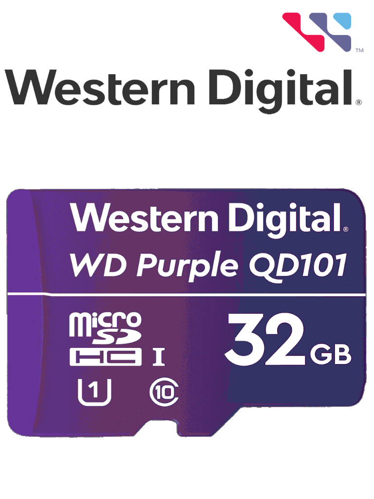 Imagen de WESTERN WDD032G1P0C- Memoria de 32GB Micro SDHC/ Linea Purple/ Clase 10 U1/ Lectura 50MB/ Escritura 40MB/ Especializada para Videovigilancia