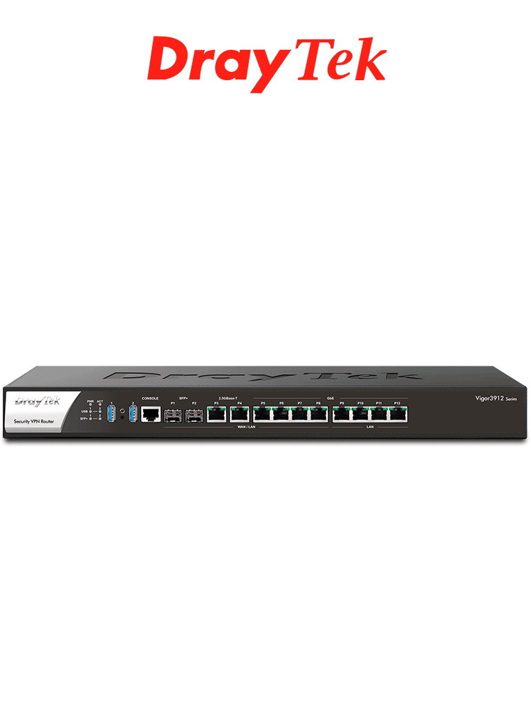 Imagen de DRAYTEK VIGOR3912- Ruteador Multi-WAN Balanceador de Cargas, ideal para PyMEs, con 8 puertos configurables LAN & WAN, 4 puertos LAN RJ-45 GE, hasta 500 túneles VPN y filtrado de contenido WEB