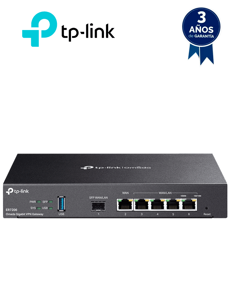 Imagen de TP-LINK ER7206- Router Omada VPN SDN Multi-WAN Gigabit con 1 puerto WAN SFP y 1 puerto WAN RJ45 Gigabit, 2 LAN RJ45 Gigabit y 2 configurables LAN/WAN. Hasta 150,000 sesiones concurrentes y administración centralizada Omada.