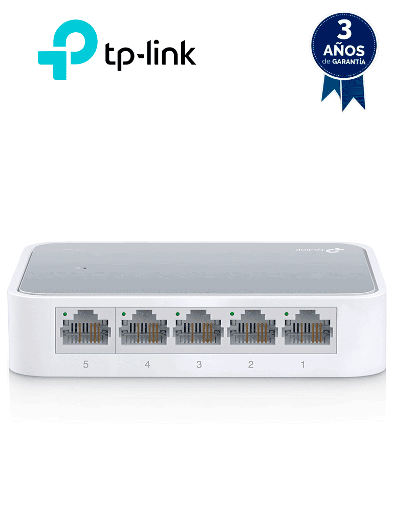 Imagen de TP-LINK TL-SF1005D - Switch de escritorio con 5 puertos RJ45 Fast Ethernet, diseño en plástico y configuración plug and play.