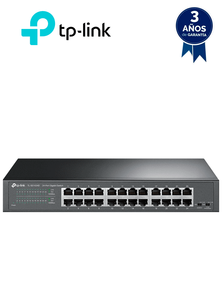 Imagen de TP-LINK TL-SG1024D - Switch Gigabit no administrable de 24 puertos 10/100/1000 Mbps para escritorio/rack