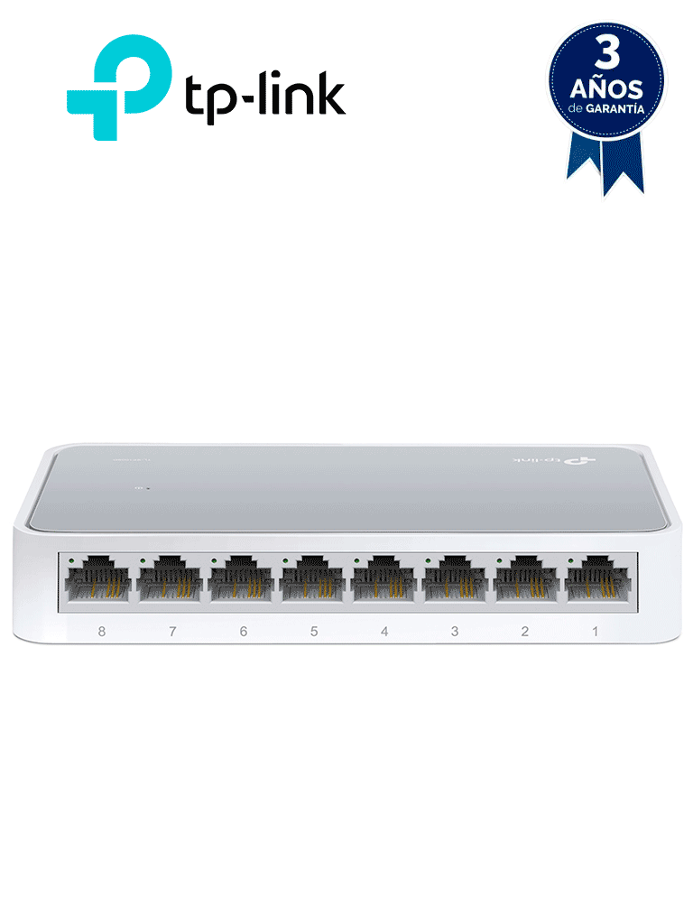 Imagen de TP-LINK TL-SF1008D - Switch de escritorio con 8 puertos RJ45 Fast Ethernet, diseño de plástico y configuración plug and play.