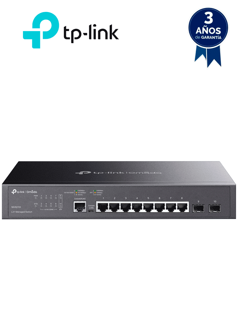 Imagen de TP-LINK SG3210 - Switch JetStream administrable con 8 puertos 10/100/1000 Mbps y 2 puertos SFP, compatible con administración centralizada OMADA SDN.