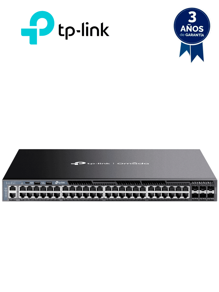 Imagen de TP-LINK SG6654X- Switch Omada L3 Stackable de 48 puertos RJ45 Gigabit y 6 puertos SFP+ 10G , Stacking físico , Funciones L3 Enterprise. RIP, OSPF, ECMP, VRRP, PIM-DM, DHCP Server/Relay , Alta disponibilidad , VRRP y ERPS , Interfaz WEB , CLI , SNMP.