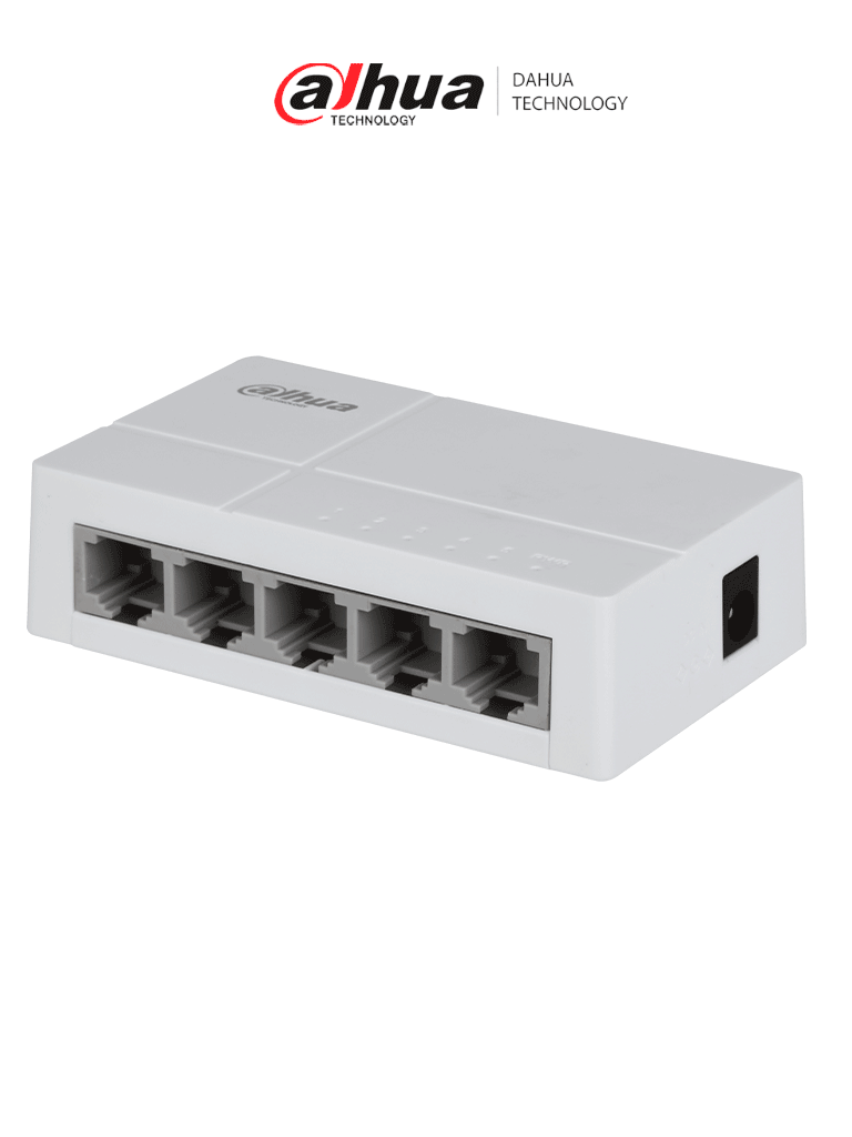 Imagen de DAHUA DH-SF1005L - Switch para Escritorio 5 Puertos Fast Ethernet con velocidad de transmisión de 10/100 Mbps en un diseño compacto. Su capa 2 soporta un switching de hasta 1 Gbps y una velocidad de reenvío de 0.744 Mbps.