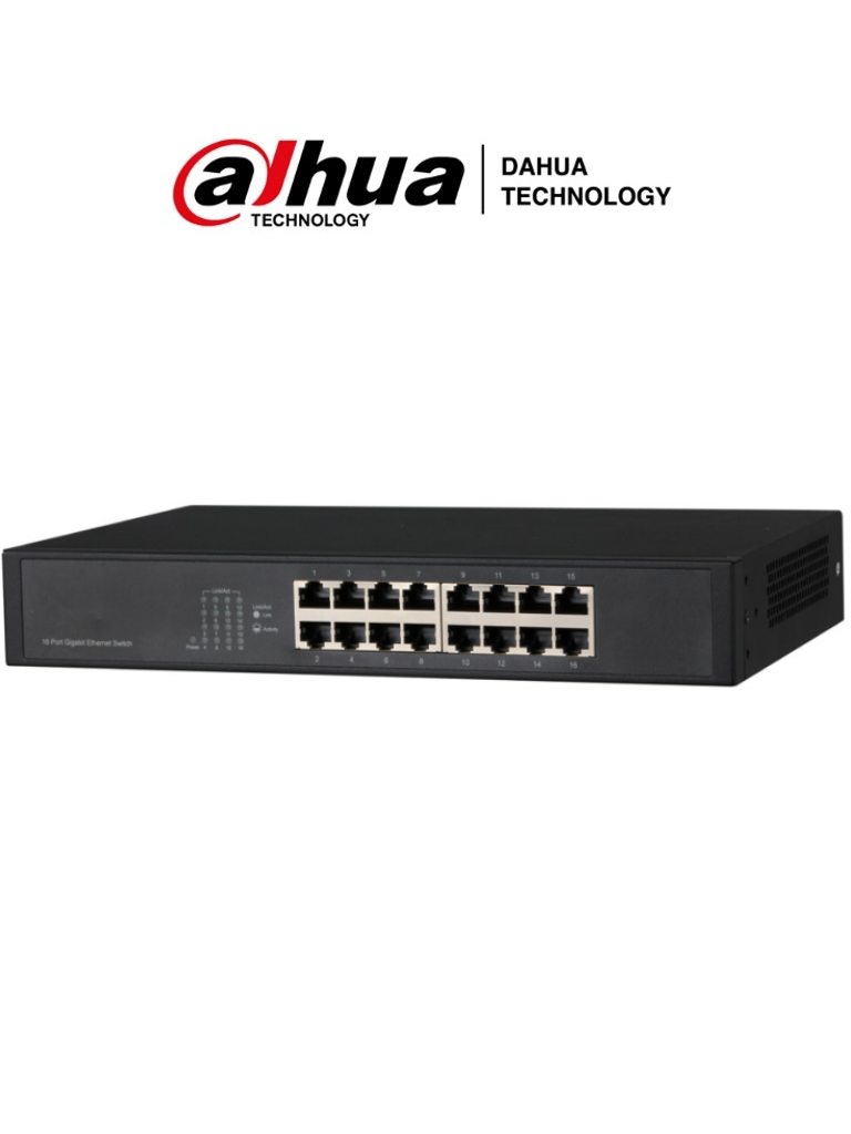 Imagen de DAHUA PFS3016-16GT - Switch Gigabit de 16 Puertos No Administrable/ Capa 2/ 10/100/1000 Base-T/ Carcasa Metalica/ Switching 32G/ Tasa de Reenvio de Paquetes 23.8 Mbps/ Memoria Bufer de Paquetes 2Mb/ Con Proteccion de Descargas/