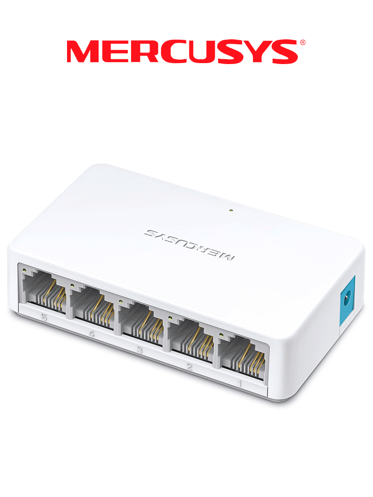 Imagen de MERCUSYS MS105 -   Switch no administrable para escritorio con 5 puertos 10/100 Mbps, diseño compacto y función Plug and Play.