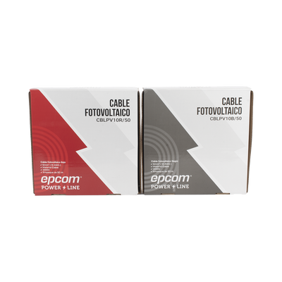 Kit de 2 rollos de 50 metros de cable fotovoltaico de cobre, rojo y negro, calibre 10 AWG (6mm²), Tipo PV,  1000/2000 V y 120°C.