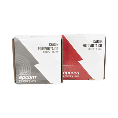 Kit de 2 rollos de 25 metros de cable fotovoltaico de cobre, rojo y negro, calibre 10 AWG (6mm²), Tipo PV,  1000/2000 V y 120°C.