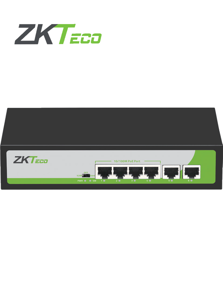 Imagen de ZKTECO PE04255C -Switch de 4 Puertos Fast Ethernet PoE AF - AT /  2 Puertos RJ45 10/100 / Soporta hasta 250 mts sobre UTP CAT 6 / Protección Contra Descargas  / NO Administrable