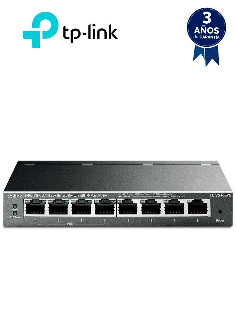 Imagen de TP-LINK TL-SG108PE - Easy Smart Switch PoE JetStream con 8 puertos de 10/100/1000 Mbps y una capacidad de suministro de 55 W.