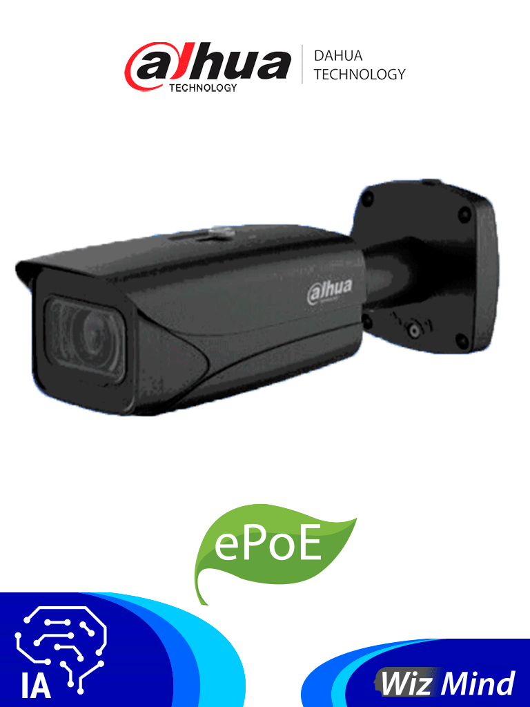 Imagen de DAHUA IPC-HFW5442E-ZE - Camara IP Bullet de 4 Megapixeles/ Color Negro/ Inteligencia Artificial/ H.265+/ WDR 140 dB/ Lente Motorizado de 2.7 a 12mm/ IR 50 Mts/Deteccion de Rostros/Protección Perimetral/Conteo de Personas/IP67/IK10/ePoE/