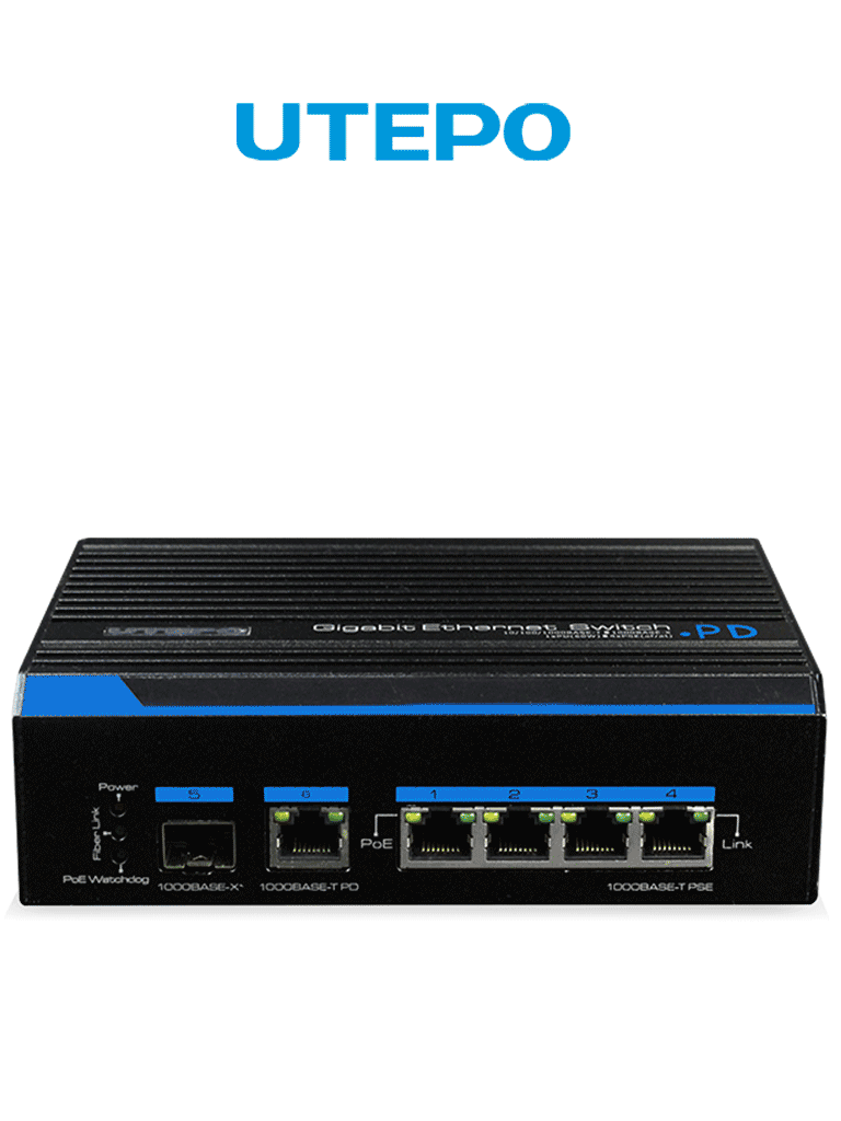 Imagen de UTEPO UTP7204GEHPOE - Switch Gigabit industrial high PoE, 4 puertos, 802.3af/at, 2 puertos combo uplink Gigabit, hasta 60W por puerto, 120W totales, DIN rail