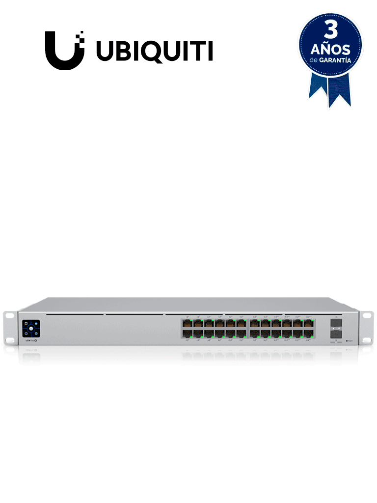 Imagen de UBIQUITI USW-PRO-24-POE  - UniFi Switch Gigabit PoE PRO con 24 puertos PoE Gigabit Ethernet, 2 puertos SFP+, 400W de potencia PoE, pantalla informativa, compatible con PoE at y PoE bt.