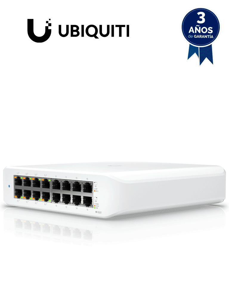 Imagen de UBIQUITI USW-LITE-16-POE - Switch UniFi Lite, PoE administrable, con 16 puertos 10/100/1000 Mbps y 8 puertos 802.3af/at, con un presupuesto PoE de 45W