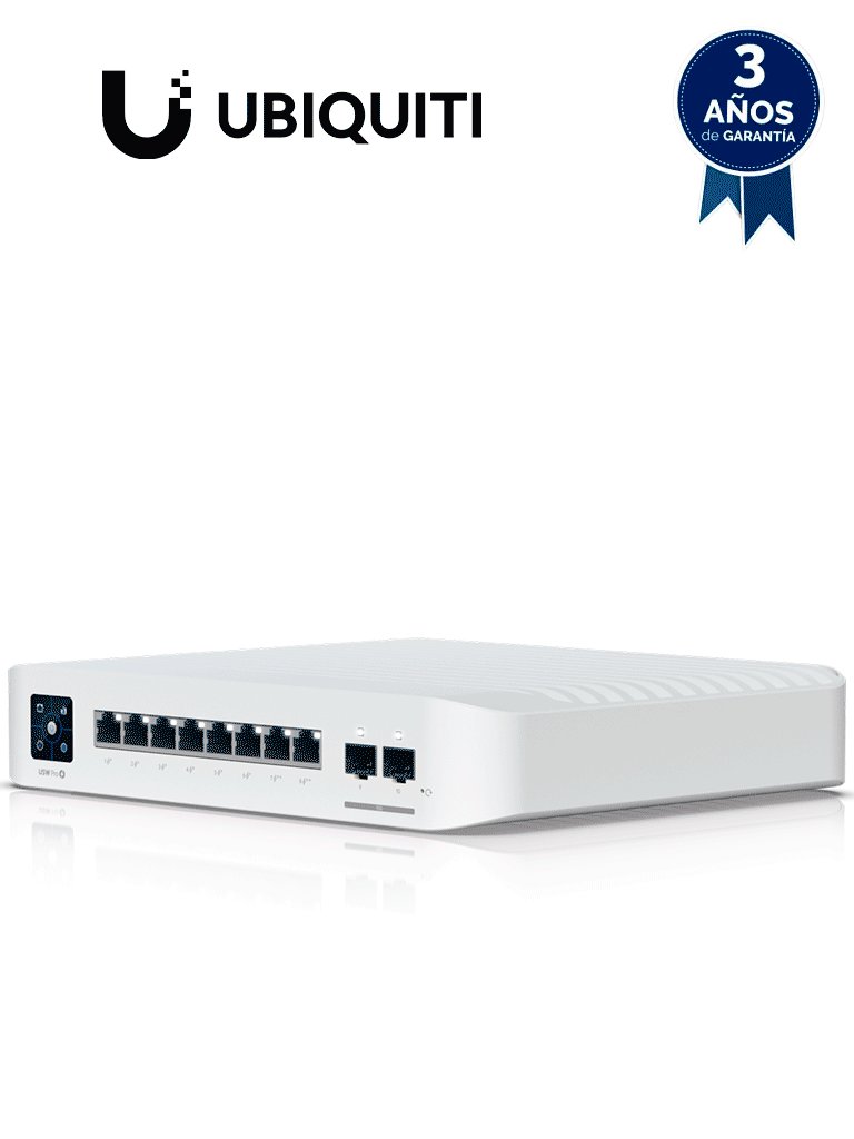 Imagen de UBIQUITI USW-PRO-8-POE - Switch  UniFi capa 3 de 8 puertos POE 802.3af/at/bt , 6 puertos POE+ , 2 puertos POE++ , 2 puertos SFP+ , 120W totales.