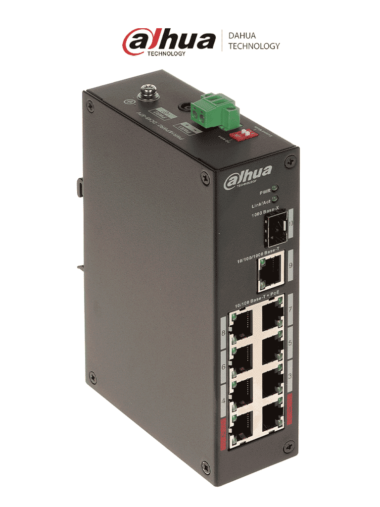 Imagen de DAHUA PFS3110-8ET-96 - Switch PoE de 10 Puertos/ 8 Puertos PoE/ 1 Puerto SFP de 1000 Mbps/ 1 Puerto Puerto RJ45 10/100/1000/ 96 Watts Totales/  Soporta PoE Watchdog/ Switching 7.6 Gbps/ Tasa de Reenvio de Paquetes de 4.17 Mbps/