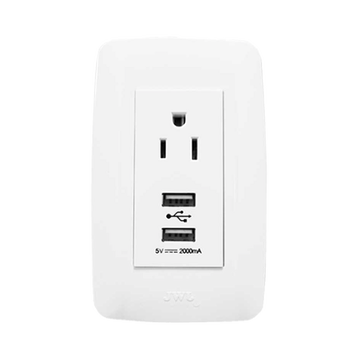 Contacto Sencillo de 15 A/ 127 V CA y 2 Conectores USB de 5 V CD 2A / Color Blanco.