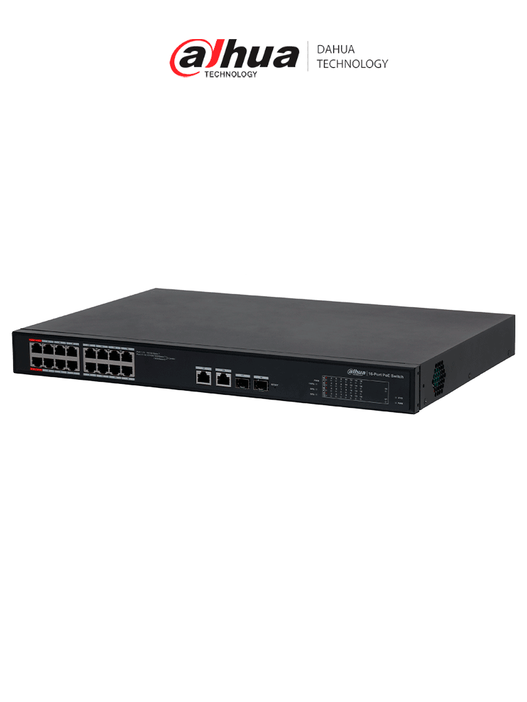 Imagen de DAHUA DH-S4101-16ET2GF-240-C  Switch PoE Administrable en la nube de 18 Puertos Ethernet/ 16 Puertos PoE/ 240 Watts Totales/ 2 Puertos SFP/2 Puertos Uplink/ PoE Watchdog/ Switching 7.2 Gbps/ Plataforma Dolynlk care