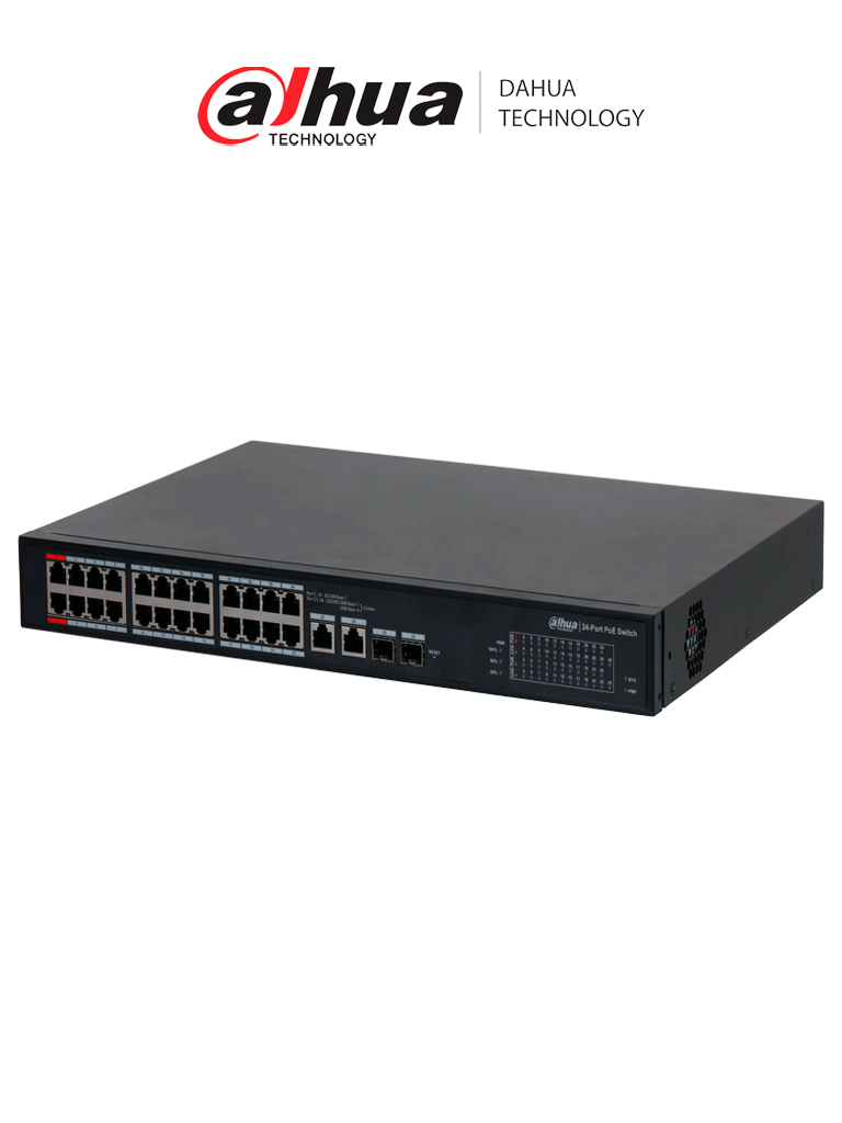 Imagen de DAHUA DH-S4101-24ET2GF-360-C Switch Administrado en la nube de 26 puertos/ 24 puertos PoE/ larga distancia de 250 m/ PoE watchdog / 10/100 Mbps/ Poe 2.0/ 8.8 Gbps/