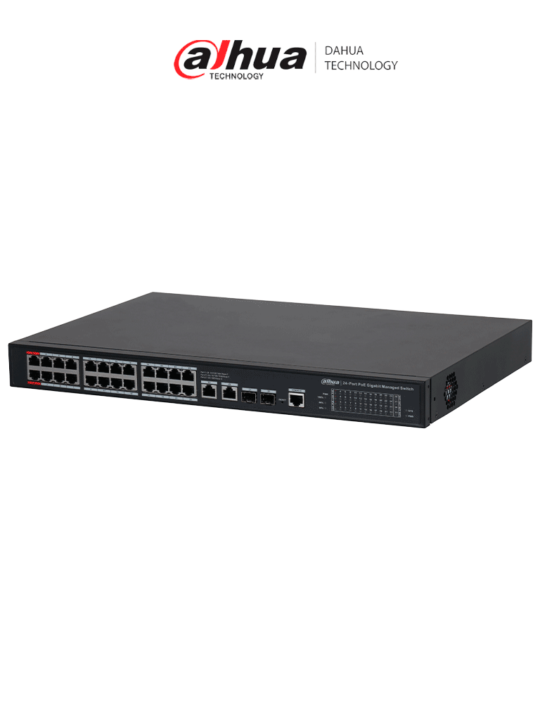 Imagen de DAHUA DH-S4228-24GT-360 Switch Gigabit 24 puertos Administrable/  capa 2/ 2 Puertos  Hi-PoE/ Redundancia de red: STP/ RSTP/ Transmisión de larga distancia de 250 m/ 56 Gbps/ PoE