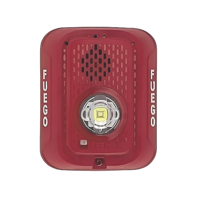 Sirena con Lampara LED Estroboscópica / 2 hilos / Montaje en Pared / Color Rojo / Configuración Estroboscópica Seleccionable