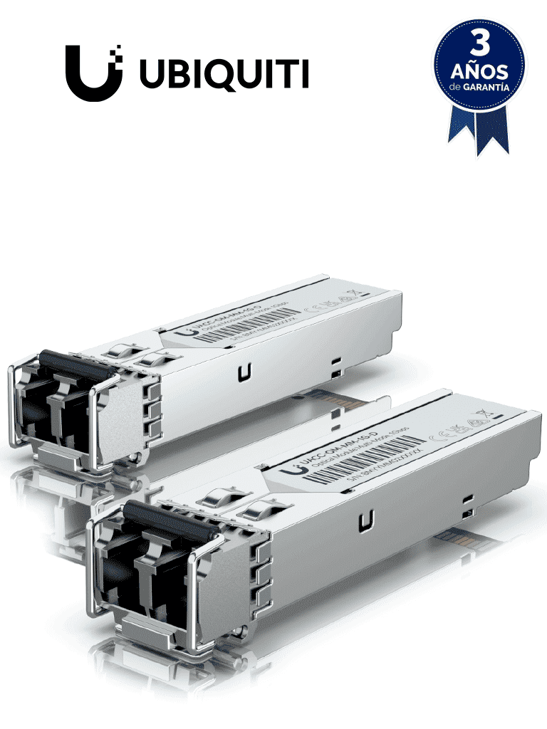 Imagen de UBIQUITI UACC-OM-MM-1G-D-2 - Módulo UFiber SFP 1.25G con transceptor MiniGBIC multimodo de 1.25 Gbps, alcance de conexión de hasta 550m, conectores LC. Paquete de 2 piezas.