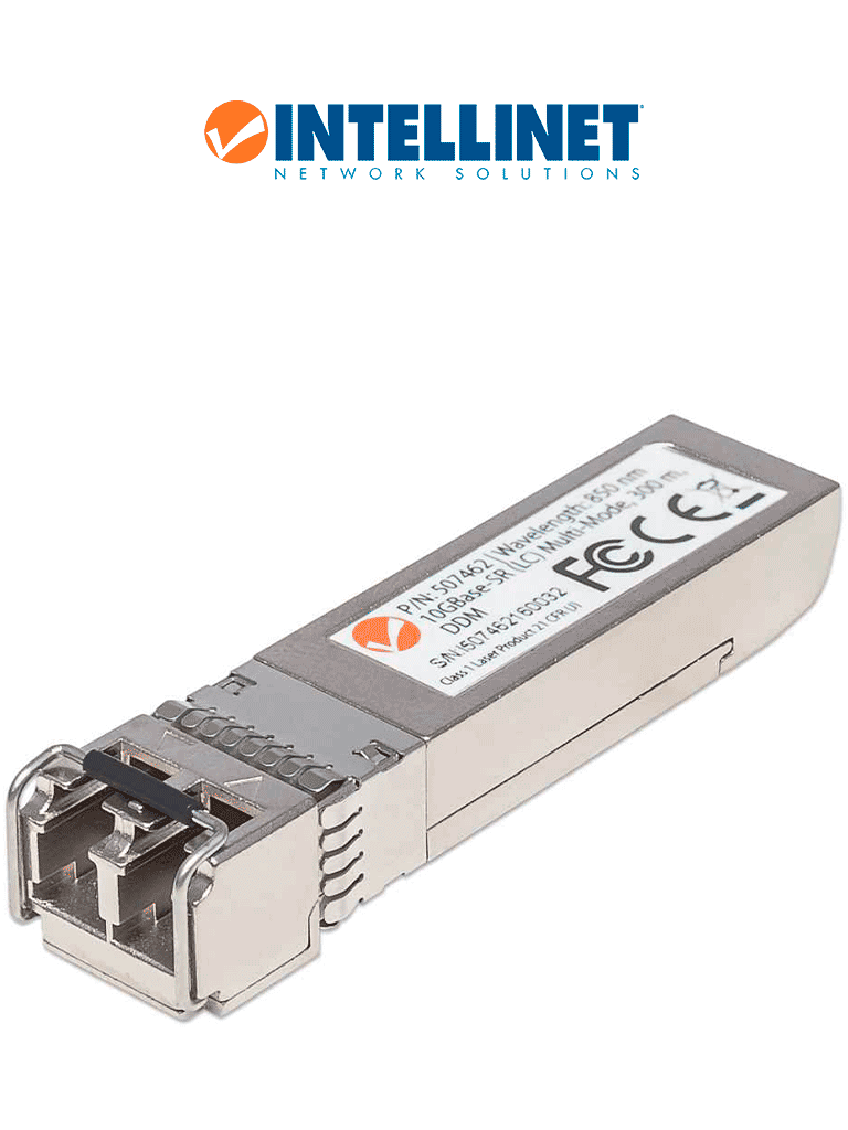 Imagen de INTELLINET 507462 - Módulo transceptor SFP+ 10 Gigabit de fibra óptica, puerto multimodo 10GBase-SR (LC), 300 m (984 ft)