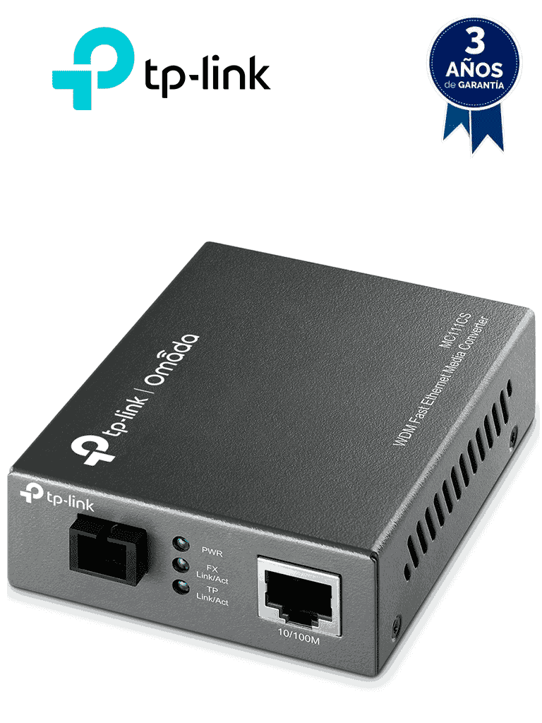 Imagen de TP-LINK MC111CS - Convertidor de Fibra Óptica WDM Monomodo con 1 puerto RJ45 10/100 Mbps y 1 puerto SC/UPC 100 Mbps. Alcance de hasta 20 km, requiere el modelo MC112CS para funcionar, plug and play.