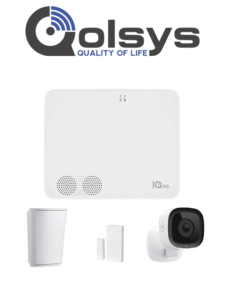 Imagen de QOLSYS IQ4 NS Video Basico - Paquete que contiene Sistema de Alarma IQ 4 NS", Power G 915 Mhz  1 sensor PIR inalámbrico PG9914, 1 sensores magnéticos inalámbrico PG9303 y Cámara Interior alarm.com ADCV523