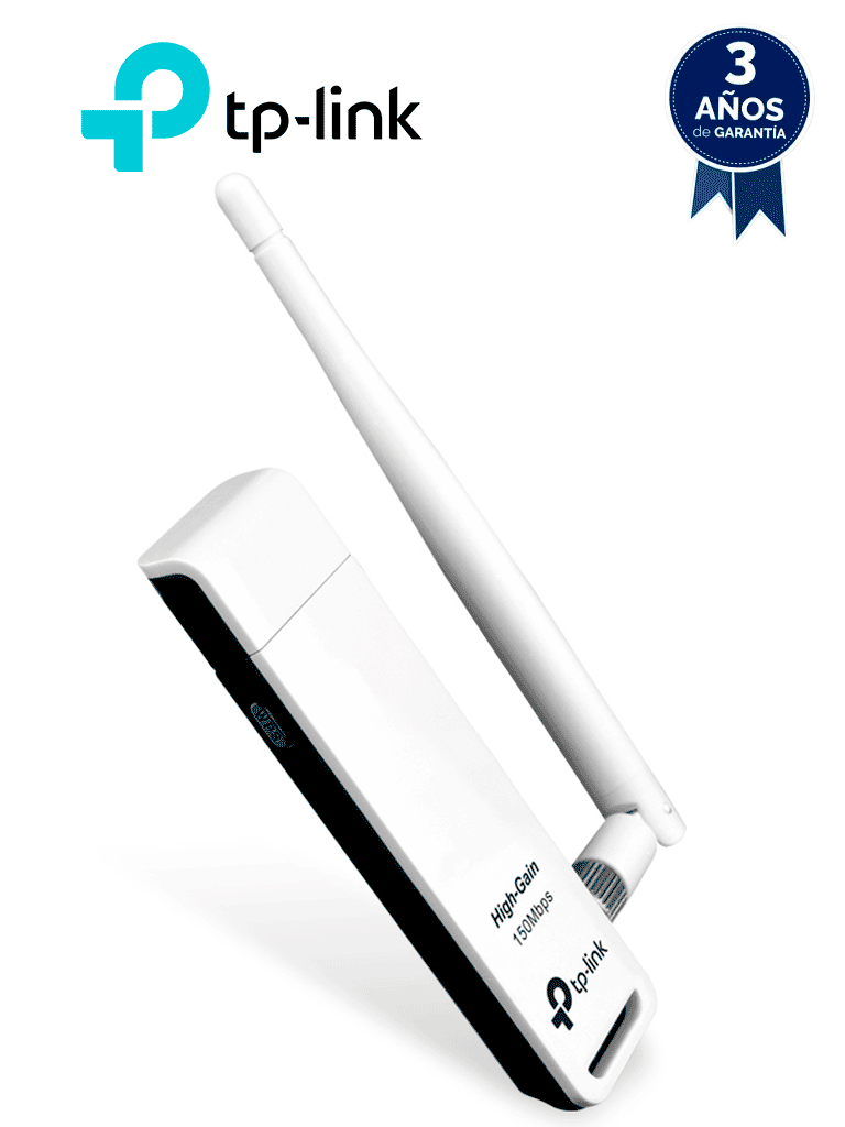 Imagen de TP-LINK TL-WN722N - Adaptador USB inalámbrico de alta ganancia N 150 Mbps en 2.4 GHz con antena desmontable de 4dBi.