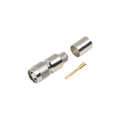 Conector TNC Macho Inverso, Anillo Plegable para ensamblar en cables RG-8/U, LMR-400, Niquel, Oro, Teflón