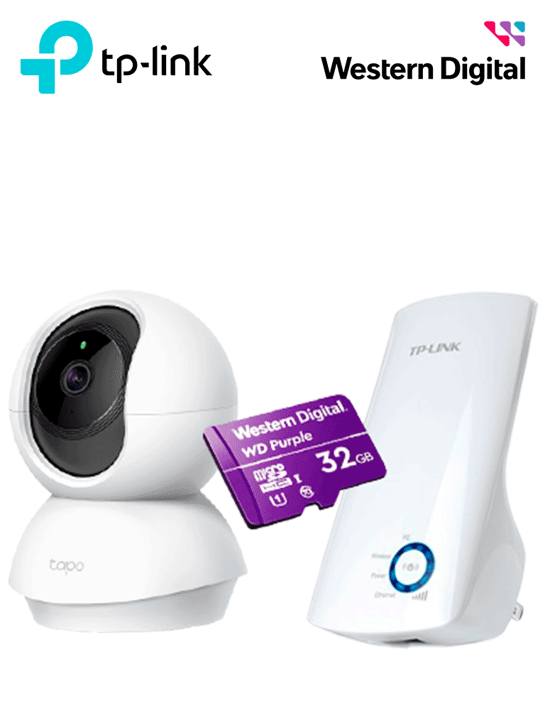 Imagen de Paquete TAPO C200 + Memoria SD + Repetidor Universal-Conectividad sin limites, el paquete incluye: camara TAPO C200, memoria SD Western Digital Purple de 32GB, Repetidor TL-WA850RE, Ideal para conectar una camara por WIFI y ver en APP TAPO