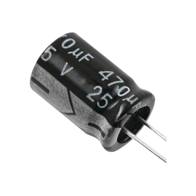 Capacitor Electrolítico de Aluminio, Radial de 470 µFd, 25 Vcc, 105 °C, 8  x 15 mm.