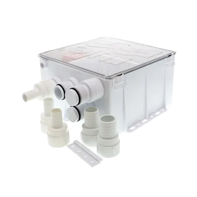 Sistema de desagüe para duchas con bomba de achique de 800 galones por hora a 24 Volts de corriente directa e interruptor de flotación