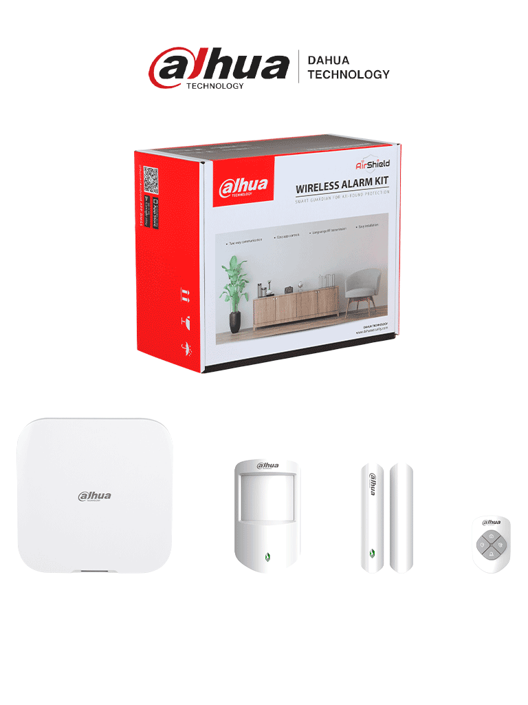 Imagen de DAHUA ART-ARC3800H-03-W2 - Kit de Alarma Inalámbrico Hub2, Wifi y Ethernet, incluye panel de alarma Hub2, Soporta audio 2 vías, incluye sensor de movimiento, contacto magnético y control remoto, hasta 8 camaras IP, audio 2 vías, 64 PIR Cams,