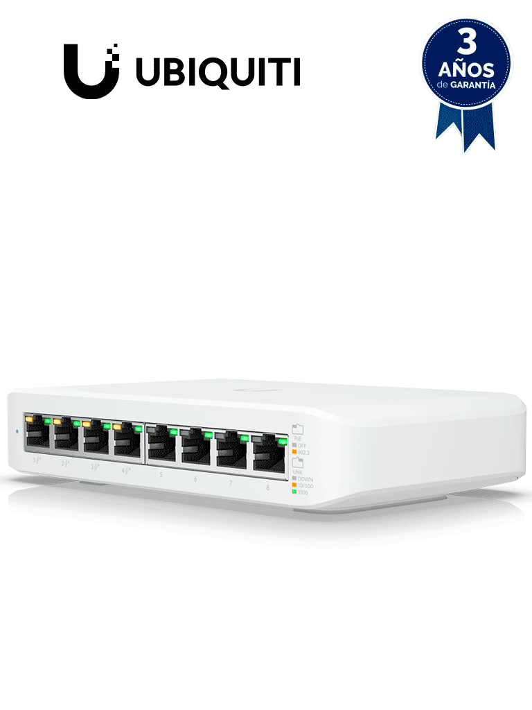 Imagen de UBIQUITI USW-LITE-8-POE - Switch UniFi Lite Administrable PoE de 8 Puertos 10/100/1000 Mbps (4 puertos 802.3af/at) , 52 W , Capa 2 , Refrigeración silenciosa sin ventilador.
