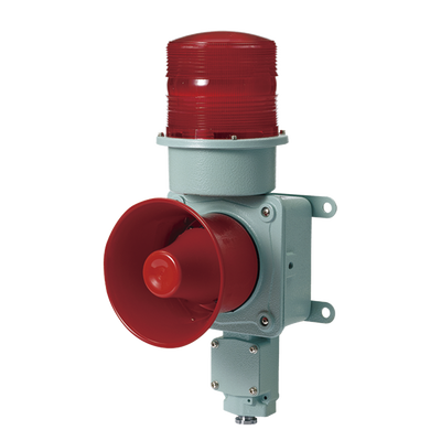 Combinación de baliza LED color roja con sirena electrónica para aplicaciones de la industria pesada  máx.114 dB a 24 VCD